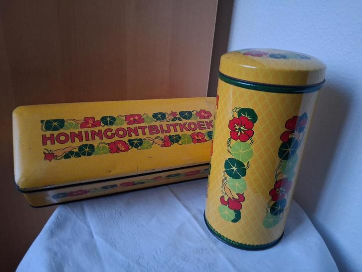 Verkade koek- en beschuittrommel Oost Indische kers, Verzamelen, Blikken, Gebruikt, Beschuit, Verkade, Ophalen of Verzenden