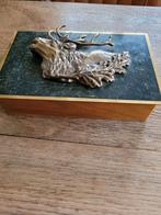 Doos hout metaal deksel burlend hert jacht gewei sigarendoos, Ophalen of Verzenden