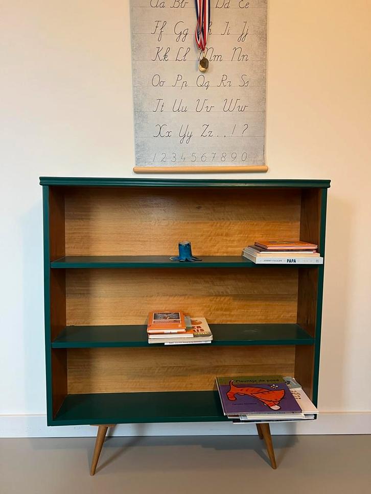 Retro Groen Boekenkastje - Gerestaureerd, Huis en Inrichting, Kasten | Boekenkasten, Zo goed als nieuw, 50 tot 100 cm, 100 tot 150 cm