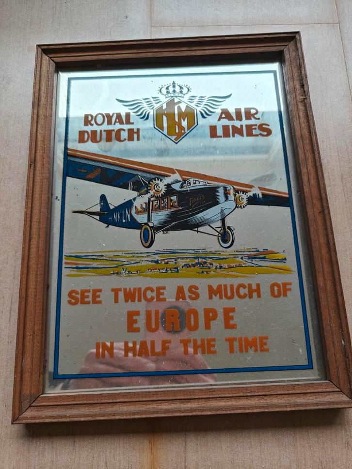 KLM Fokker Spiegel Plaquette, Antiek en Kunst, Antiek | Spiegels, Ophalen of Verzenden