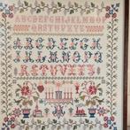 Merklap met alfabet en motieven 58x53,5cm ontspiegeld glas, Ophalen of Verzenden, Zo goed als nieuw