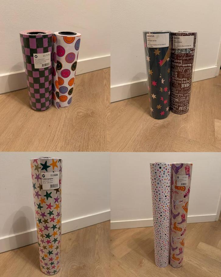 7 dubbelzijdige cadeaurollen/inpakpapier van 100 meter lang!, Diversen, Cadeaupapier, Nieuw, Ophalen
