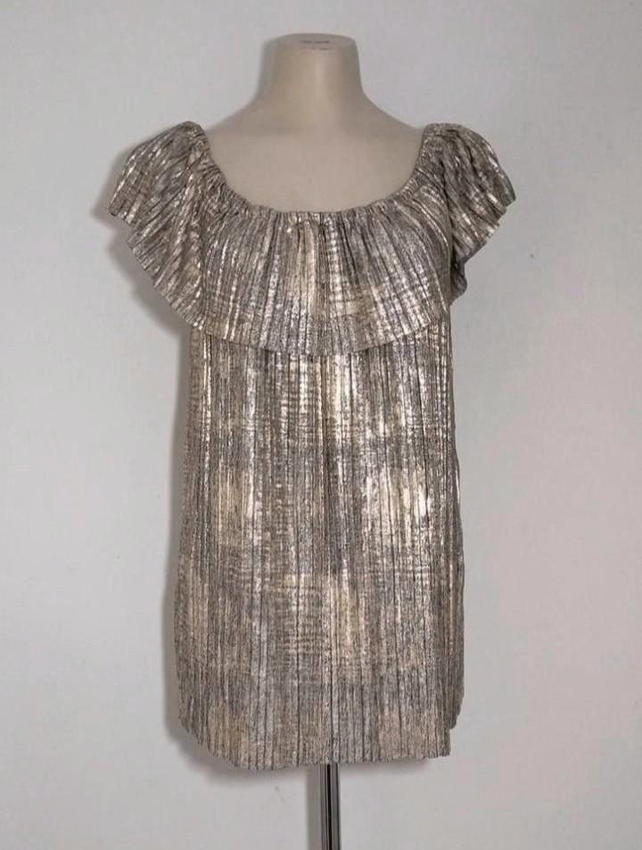 Goudkleurige designer top met roezelrand van Jeff Gallano, Kleding | Dames, Tops, Zo goed als nieuw, Maat 38/40 (M), Overige kleuren