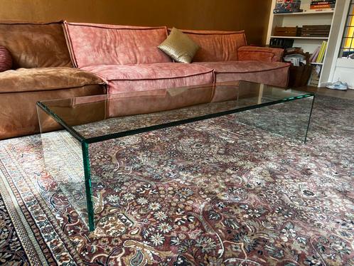 Glazen design salontafel 150 x 60 cm, Huis en Inrichting, Tafels | Salontafels, Zo goed als nieuw, Minder dan 50 cm, 50 tot 100 cm