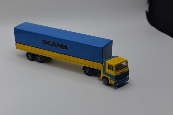 Tekno Scania 141 blauw / geel, Hobby en Vrije tijd, Modelauto's | 1:50, Gebruikt, Bus of Vrachtwagen, Tekno, Ophalen of Verzenden