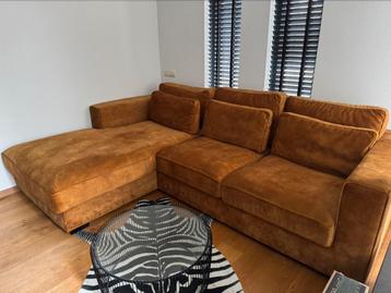 Loungebank hoekbank bank velours oker velvet  beschikbaar voor biedingen