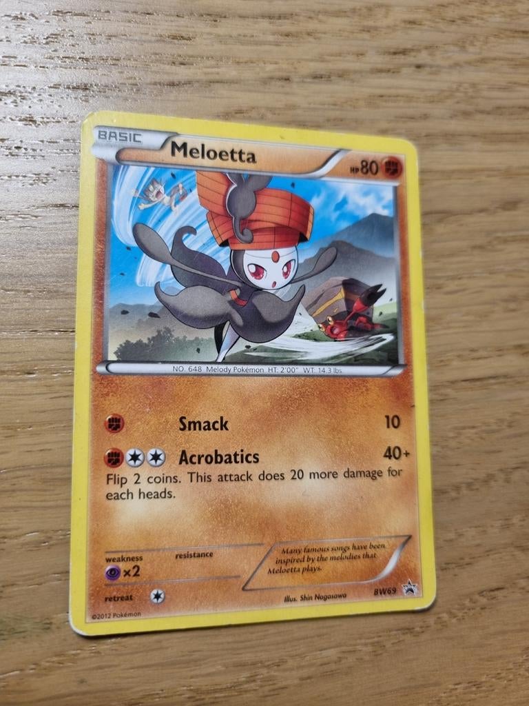 Meloetta BW69 Promo Pokémonkaart, Ophalen of Verzenden, Gebruikt, Losse kaart