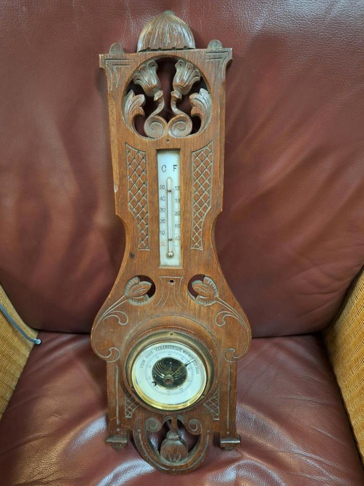 Art Nouveau Barometer met Thermometer, Antiek en Kunst, Antiek | Koper en Brons, Ophalen of Verzenden