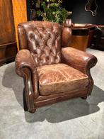 Cognac Leren Chesterfield Fauteuil, Gebruikt, 50 tot 75 cm, Chesterfield, Leer