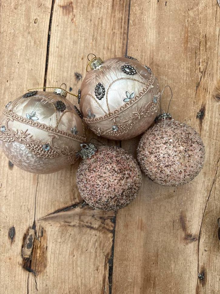 Kerstballen set: gesuikerd & kant, Diversen, Kerst, Gebruikt, Ophalen of Verzenden