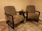 Fauteuil 2x, Bruin, Leerlook, Huis en Inrichting, Fauteuils, Ophalen, Gebruikt, 75 tot 100 cm, Metaal