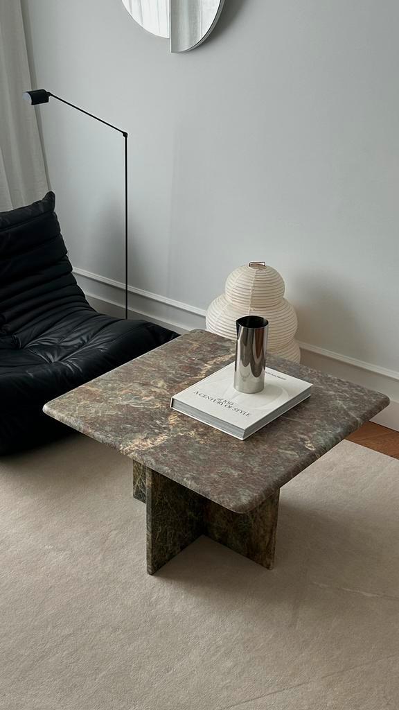 Vintage massief marmeren grijs/groene salontafel / tafel, Huis en Inrichting, Tafels | Salontafels, Gebruikt, Minder dan 50 cm