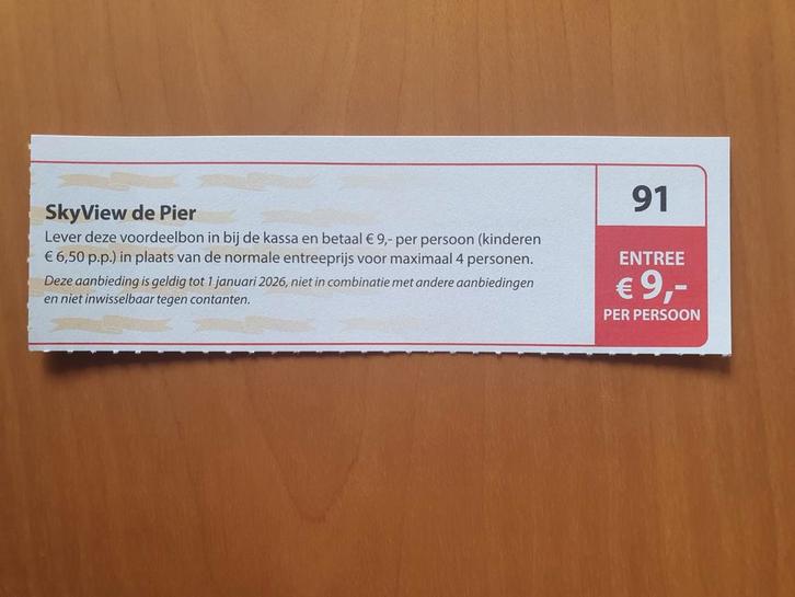 SkyView de Pier entree €9,- p.p. maximaal 4 personen, Tickets en Kaartjes, Kortingen en Cadeaubonnen, Drie personen of meer, Overige typen