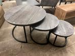 Nieuw! Set van 3 mango salontafel - Zwart/grijs, Ophalen, 50 tot 100 cm, ., Rond