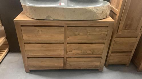 teakhouten badkamermeubel met grote dubbele wasbak, Huis en Inrichting, Badkamer | Badkamermeubels, Nieuw, Wastafelkast, Minder dan 100 cm