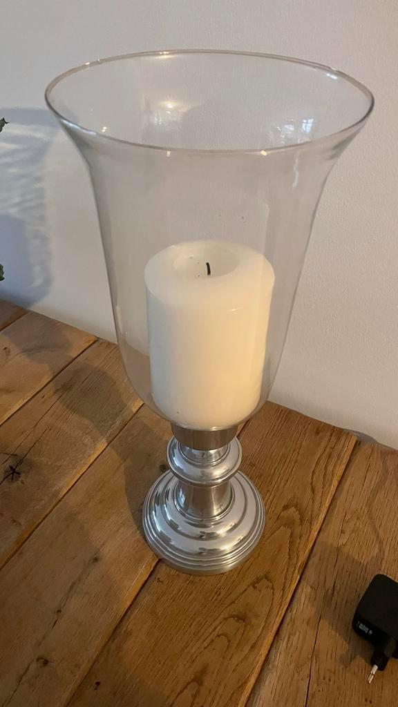 Zilveren Kandelaar met Glas, Huis en Inrichting, Woonaccessoires | Kandelaars en Kaarsen, Gebruikt, Kandelaar, 25 tot 50 cm, Zilver