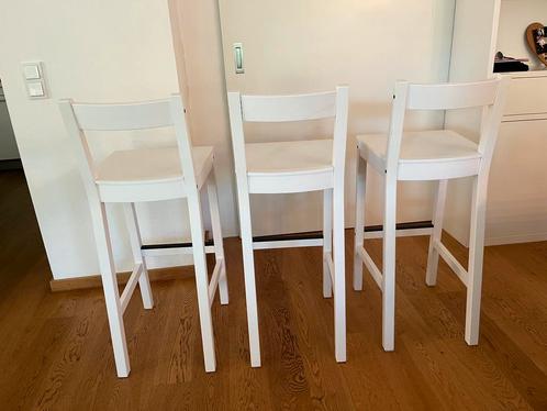 3x witte Ikea Nordviken barkrukken, 75cm, Huis en Inrichting, Stoelen, Gebruikt, Drie, Hout, Wit, Ophalen