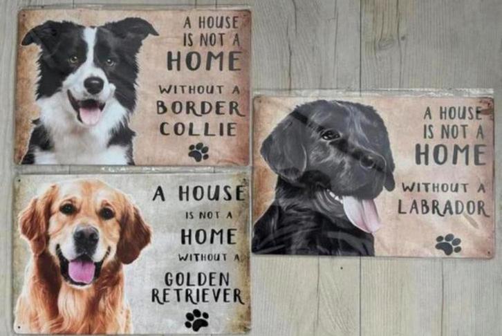 Metalen wandbord hond 20x30 cm (€7,50 p/st of 3 voor 21€), Huis en Inrichting, Woonaccessoires | Tekstborden en Spreuken, Zo goed als nieuw