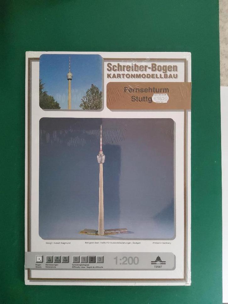 Bouwplaat Fernsehturm Stuttgart (Schreiber), Hobby en Vrije tijd, Modelbouw | Figuren en Diorama's, Zo goed als nieuw, Diorama
