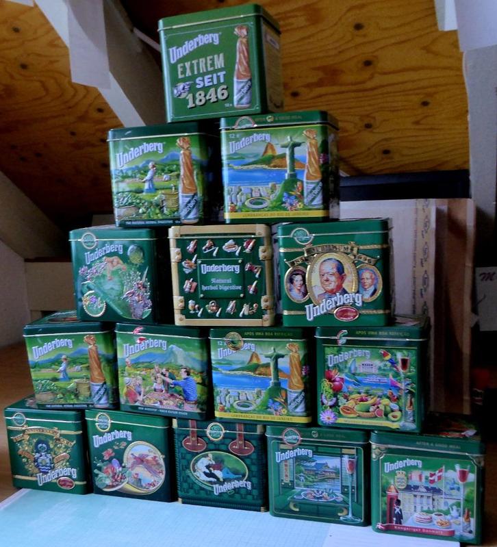 15 Underberg blikjes, Verzamelen, Blikken, Gebruikt, Overige, Overige merken, Ophalen of Verzenden