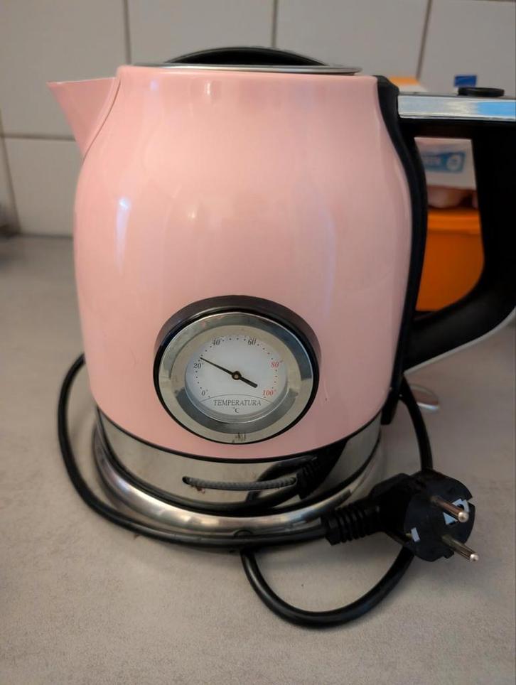 Roze Waterkoker met Temperatuurmeter, Witgoed en Apparatuur, Waterkokers, Zo goed als nieuw, 1 tot 2 liter, Rvs, Ophalen