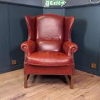 Grote schapenleren vintage Engelse oorfauteuil, Gebruikt, Ophalen of Verzenden, 75 tot 100 cm, Leer