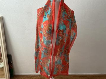 Zijden sjaal turquoise rood beschikbaar voor biedingen