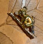 Vintage zilverkleur goudkleurig strass verguld broche koala, Sieraden, Tassen en Uiterlijk, Overige materialen, 4 tot 7 cm, Gebruikt