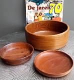 Vintage Midcentury Retro 3 Delig teak schaal set 25 17 17 cm, Huis en Inrichting, Gebruikt, Schaal, Rond, Ophalen of Verzenden
