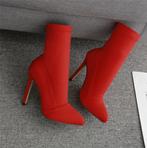 Rode dames soklaarzen punt hoge sok laarzen zijde stretch, Nieuw, Lage of Enkellaarzen, Verzenden, Rood