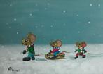 3 MUISJES SPELEN MET SLEE IN DE SNEEUW🐭WINTER🧣HENK POEDER, Antiek en Kunst, Kunst | Schilderijen | Klassiek, Ophalen of Verzenden
