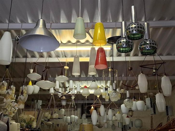 Vintage lampenverzameling opgeheven (Retro/Vintage/Design), Huis en Inrichting, Lampen | Hanglampen, Gebruikt, 50 tot 75 cm, Glas