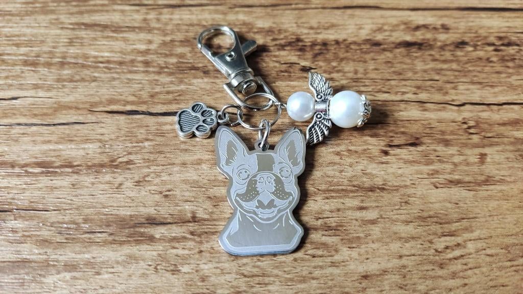 Tas/Sleutelhanger Boston terrër RVS met beschermengeltje, Verzenden, Nieuw, Dier of Natuur