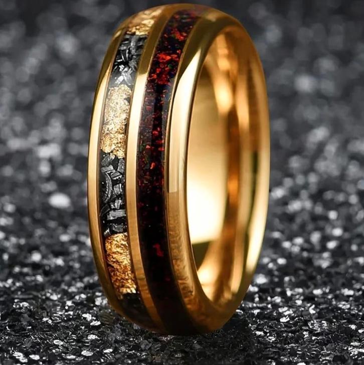 Trouwringen wolfraam met rood Opaal en goud kleur - Vince, Sieraden, Tassen en Uiterlijk, Ringen, Nieuw, Dame of Heer, Overige kleuren