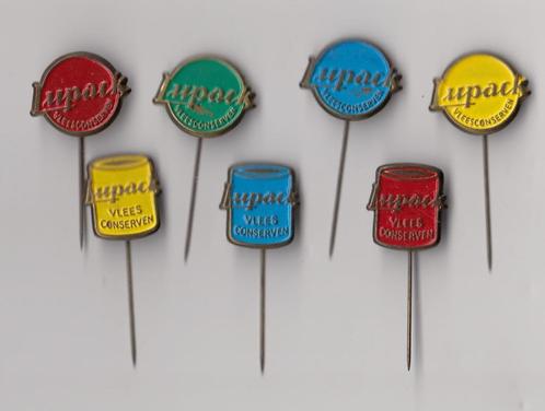 Lupack Vleesconserven speldjes, Verzamelen, Speldjes, Pins en Buttons, Gebruikt, Speldje of Pin, Overige onderwerpen, Ophalen of Verzenden