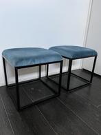 Blauwe (Petrol), Fluwelen Krukjes, 2 stuks, 37x37x38 cm, Ophalen, Gebruikt, Staal