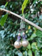 Oorbellen Netta shellparel-amethist-parel zilver, Sieraden, Tassen en Uiterlijk, Oorbellen, Ophalen, Hangers, Met edelsteen, Nieuw