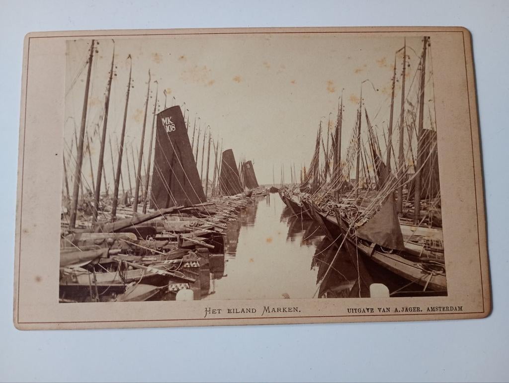 Kabinetsfoto Marken Haven met Scheepvaart, Verzamelen, Foto's en Prenten, Ophalen of Verzenden, Voor 1940, Gebruikt, Foto