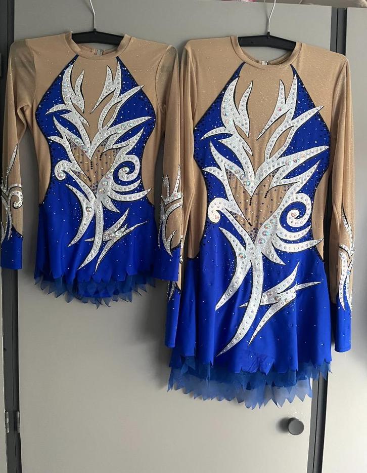 Duo acropakjes, Sport en Fitness, Turnen, Gebruikt, Turnpak(je), Maat 36 t/m 42, Blauw, Ophalen of Verzenden