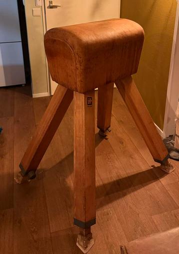 Vintage houten gymbok – EH Holland – leder – industrieel beschikbaar voor biedingen