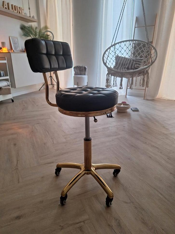 Zwart gouden tabouret, Huis en Inrichting, Bureaustoelen, Zo goed als nieuw, Bureaukruk, Zwart, Ophalen