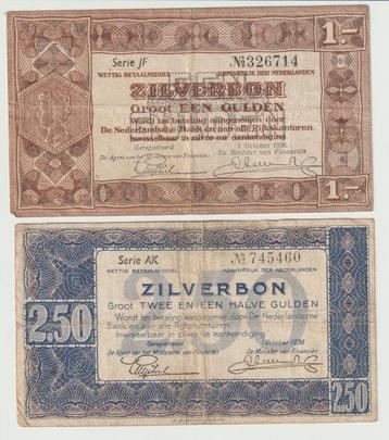 twee zilverbon papier  rijksdaalder  gulden 1938 beschikbaar voor biedingen