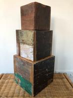 3 sloophouten bakken kisten, opbergen/decoratie, goede staat, Minder dan 50 cm, 50 tot 100 cm, Teakhout, Ophalen of Verzenden