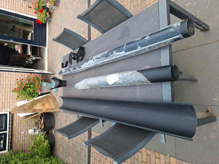 zinken dakgoot zwart gecoat met doe het zelf montage set, Doe-het-zelf en Verbouw, Buizen en Afvoer, Nieuw, Dakgoot, Pvc, 80 mm of meer