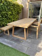 Houten tuinset met bank en stoelen, Tuin en Terras, Tuinsets en Loungesets, Ophalen, 5 zitplaatsen, Gebruikt, Bank