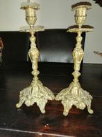 2 vintage zwaar koperen kandelaars, barokstijl, 28cm hoog., Ophalen of Verzenden, Koper
