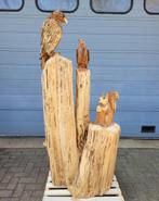 Grote boom houtsnijwerk met diverse dieren tuinbeeld, Verzenden, Zo goed als nieuw, Hout, Dierenbeeld