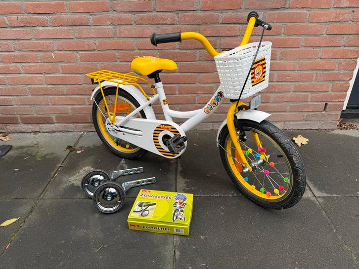 Maya de Bij Kinderfiets 16 inch incl. zijwieltjes, Fietsen en Brommers, Fietsen | Meisjes, Gebruikt, 16 inch, Handrem, Ophalen