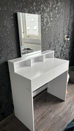 Witte Make-up Tafel met Spiegel & Lades, Ophalen, 100 tot 150 cm, 50 tot 100 cm, Zo goed als nieuw
