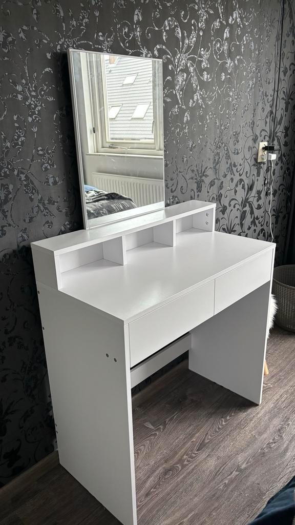 Witte Make-up Tafel met Spiegel & Lades, Huis en Inrichting, Tafels | Kaptafels, Zo goed als nieuw, 100 tot 150 cm, 50 tot 100 cm